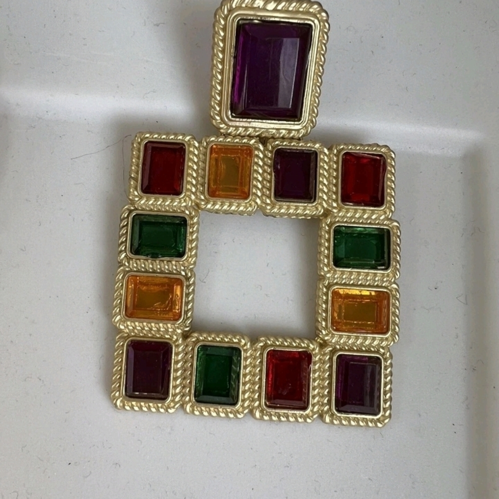 Large Multicolor Square Earrings - image 6